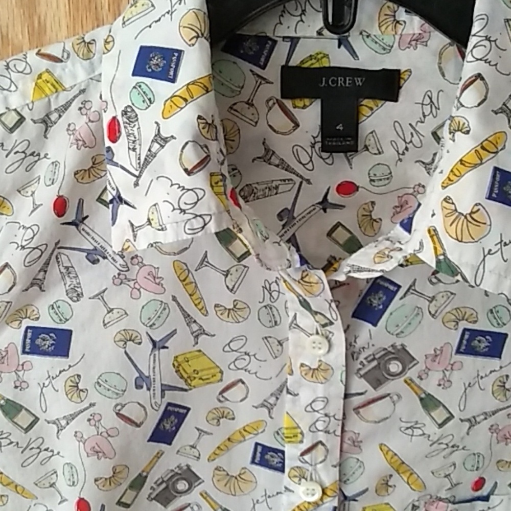 J. Crew popover button down Novelty French print